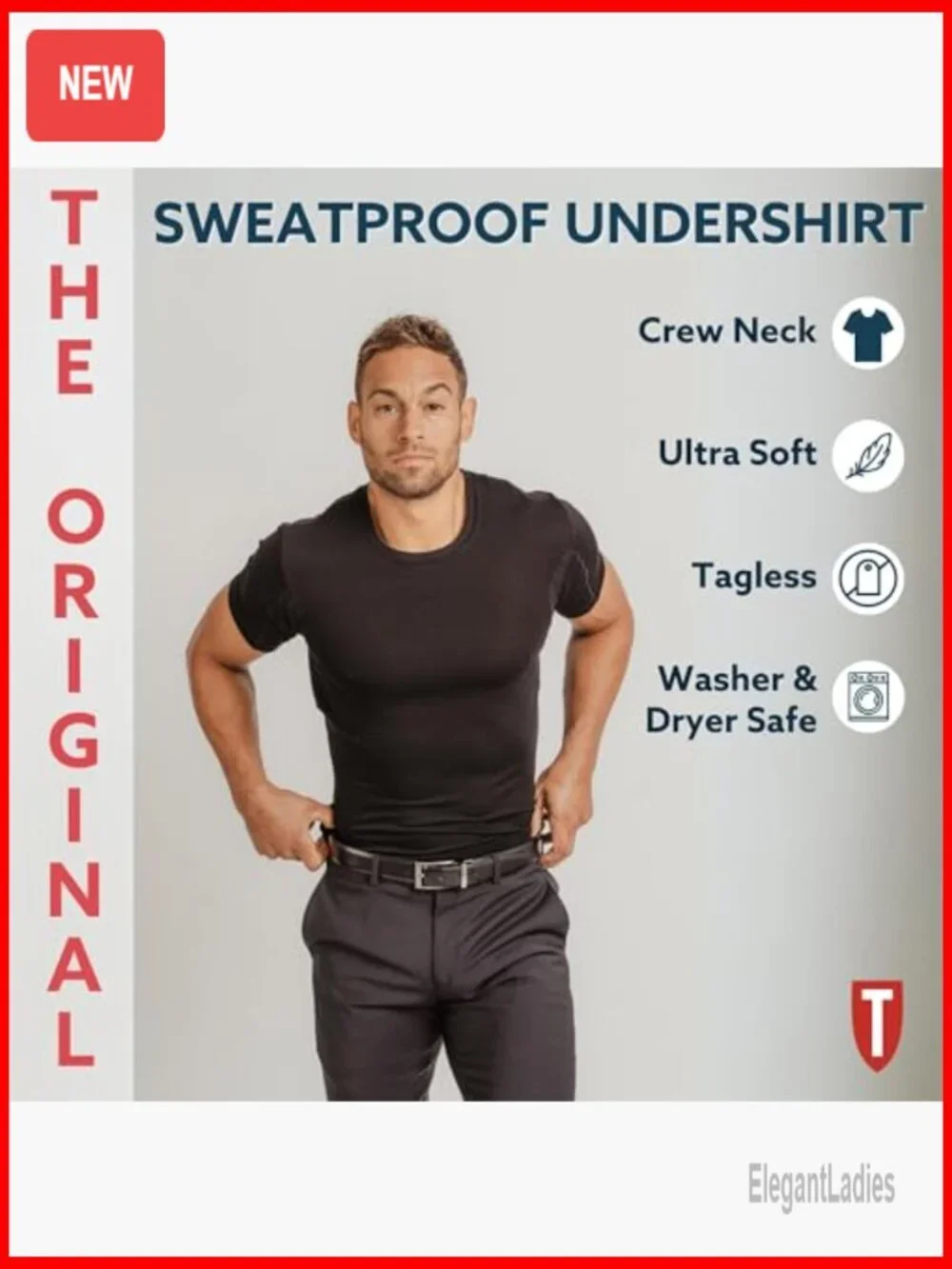 Slim Fit Sweatproof Undershirt with Pads, Rayon Blend Crew Neck
